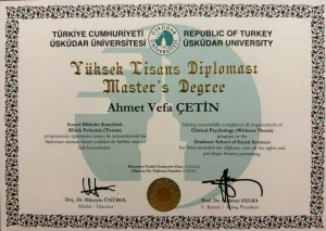 Ahmet Vefa Çetin Klinik Psikoloji Yüksek Lisans Diploması