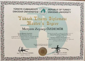 Meryem Zeynep Özdemir Üsküdar Üniversitesi Klinik Psikoloji Yüksek Lisans Diploması